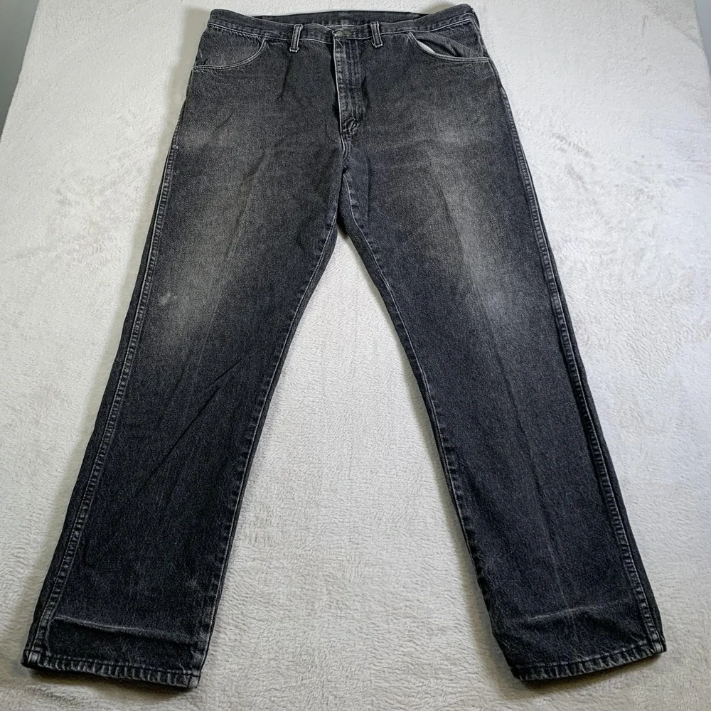 Vintage Rustler Jeans Mens‎ 38X32 Black Gray Denim Relaxed Fit Made USA 90s
